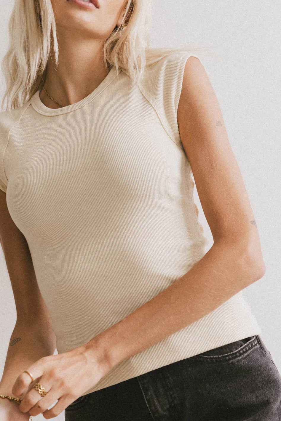 Huxley Cap Sleeve Top in Beige | Böhme US