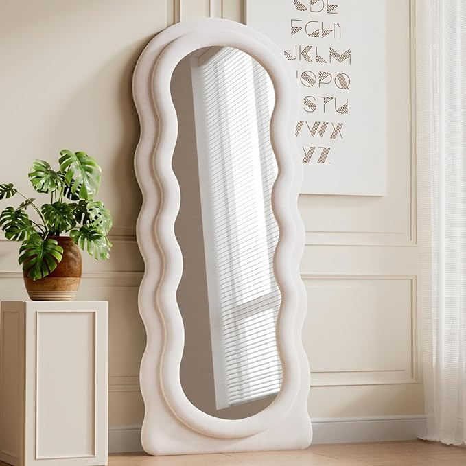 Full Length Mirror, 63" x 24"Irregular Wavy Mirror, Large Floor Length Mirrors Wall Mounted, Stan... | Amazon (US)