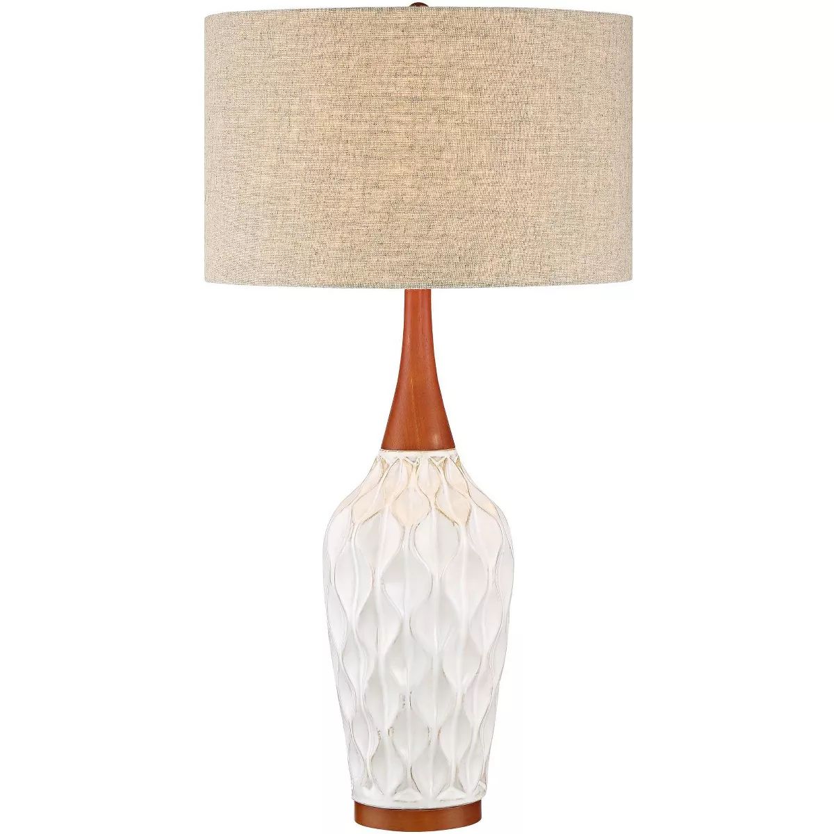 360 Lighting Mid Century Modern Table Lamp with USB Charging Port 30" Tall White Ceramic Tan Fabr... | Target