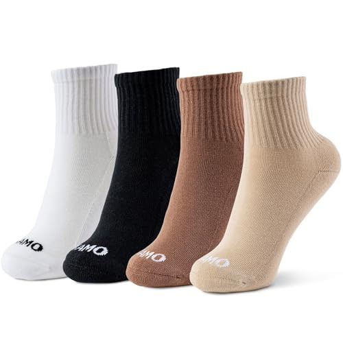 Kamo Fitness The Daily 4-Pack – Ankle Socks for Women, Athletic Half Crew Socks, Cotton Mid-Calf Fit with Cushioned Sole and Seamless Toe Size 5-9 (Café Tones Combo, One Size) | Amazon (US)