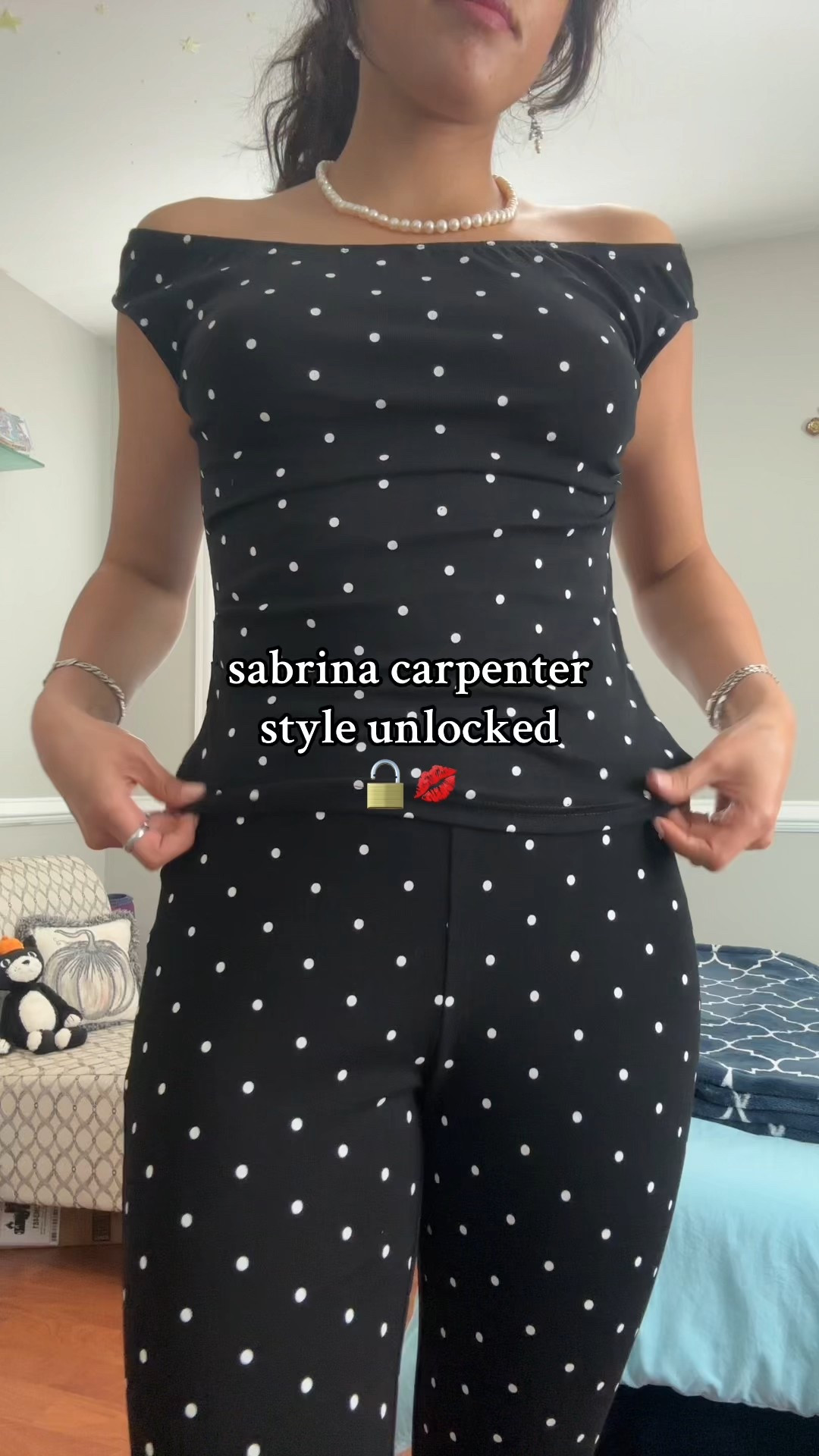 POLKA DOT STRETCH CAPRI SLIM MID RISE LEGGINGS DAILY CASUAL and POLKA DOT RUCHED TOP OFF THE SHOULDER RETRO SET SABRINA CARPENTER STYLE

#LTKFindsUnder50 #LTKPetite #LTKU