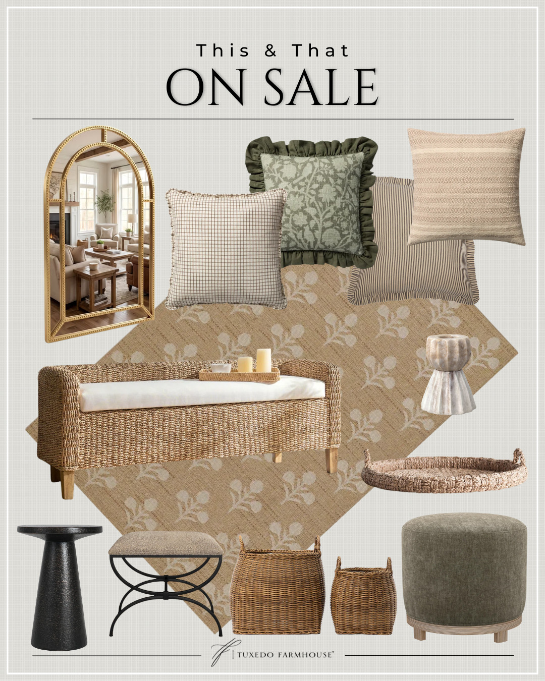 These are the sale finds currently sitting in my cart! 🤎 From woven accents and versatile baskets to pretty pillows, a statement mirror, and the cutest bench, these pieces make it easy to refresh your home without overspending. If you've been waiting for a good sale to update your space, now is the time to grab your favorites before they're gone. 

 #LTKSeasonal #LTKHome #LTKSaleAlert