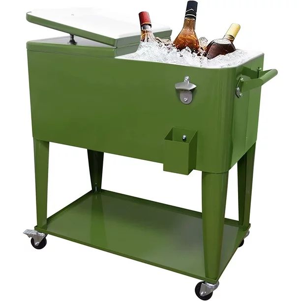 SHAREWIN 80QT Rolling Cooler Cart with Wheels Ice Chest Outdoor Backyard Coolers on Wheels Green | Walmart (US)