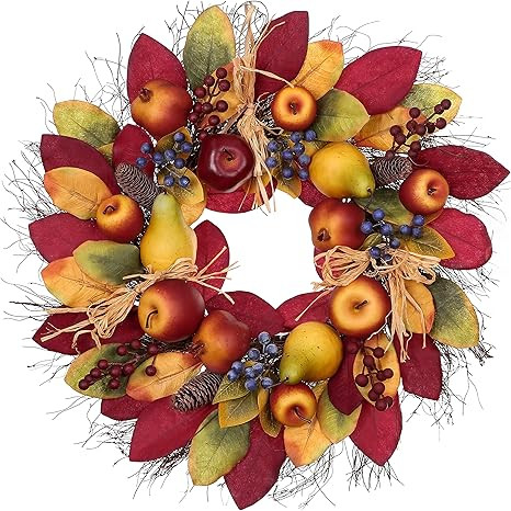 Valery Madelyn 24 inch Fall Wreaths Decor for Front Door, Fruit Summer Farmhouse Wreath with Appl... | Amazon (US)