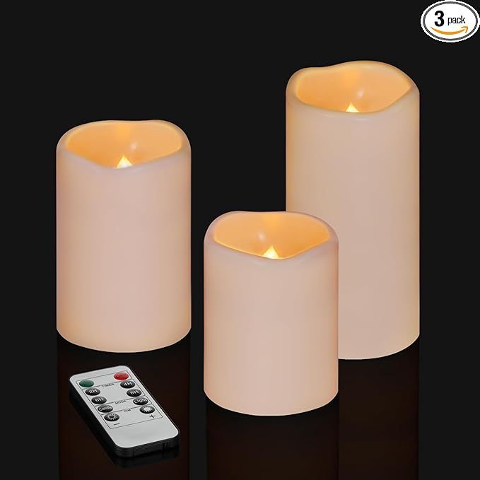 Flameless Candles 4" 5" 6" Set of 3 Ivory Waterproof Pillars 3" Diameter Battery Operated Flicker... | Amazon (US)