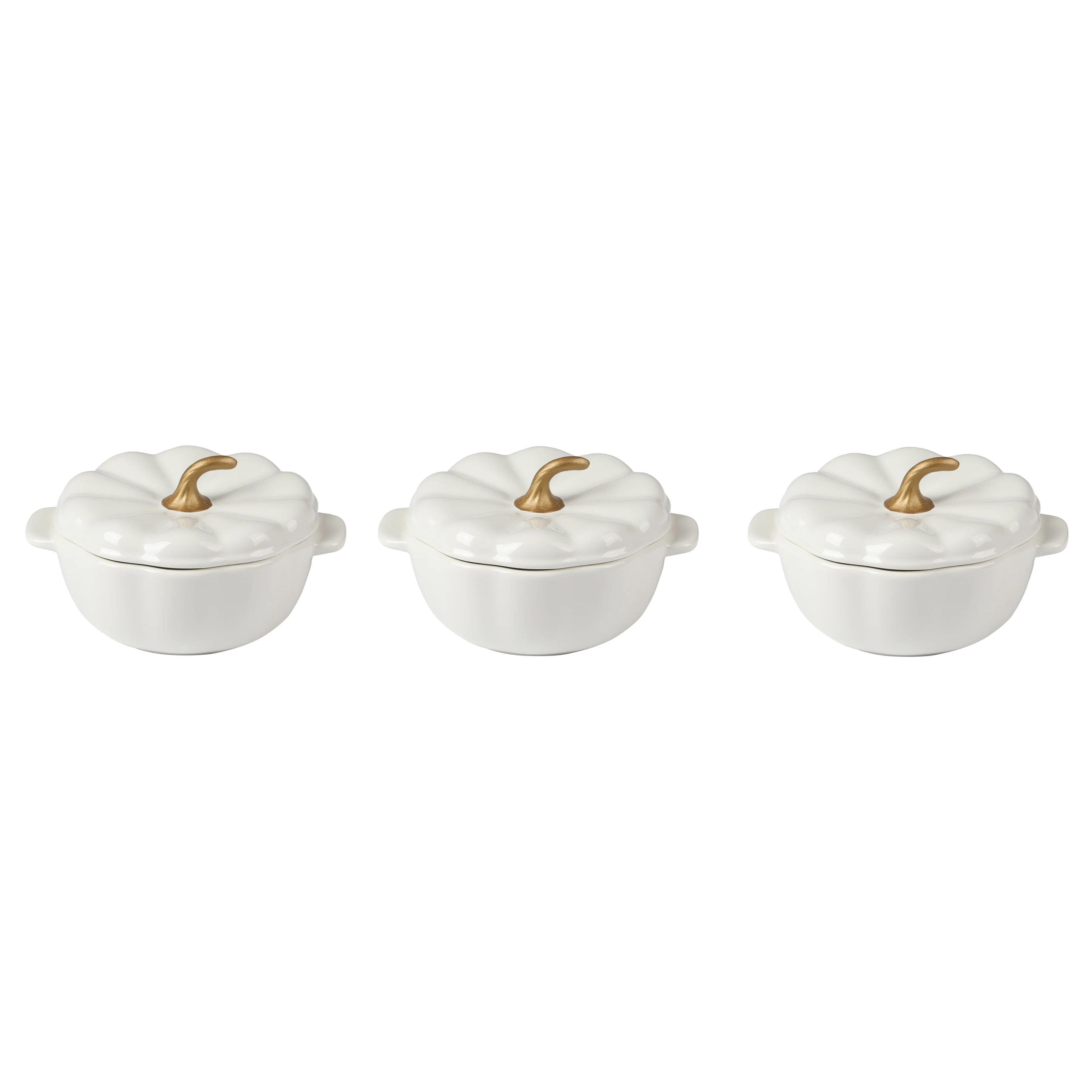 The Pioneer Woman Stoneware Pumpkin Cocottes with Lids, Linen, Set of 3 | Walmart (US)