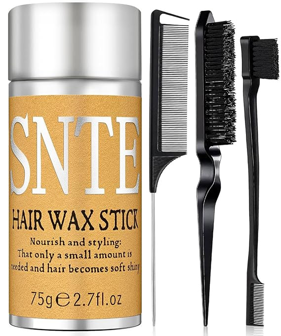 Slick Back Hair Brush & Hair Wax Stick Set - Tames Frizz & Smooths Flyaways - Sleek Ponytails, Bu... | Amazon (US)