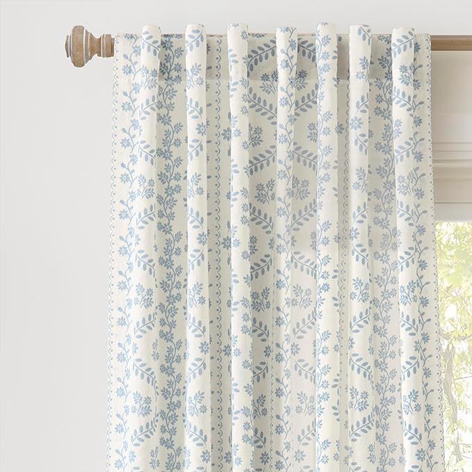 Lush Decor Doreen Delicate Floral Window Curtain Panel Pair, 52" W x 84" L, Blue | Amazon (US)