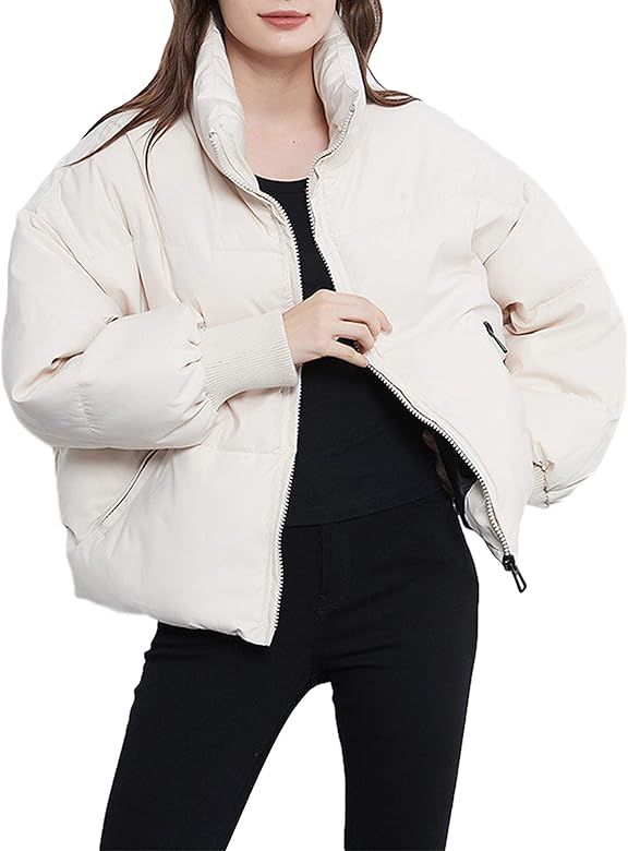 Uaneo Womens Casual Padded Full Zip Stand Collar Long Sleeve Puffer Jackets | Amazon (US)