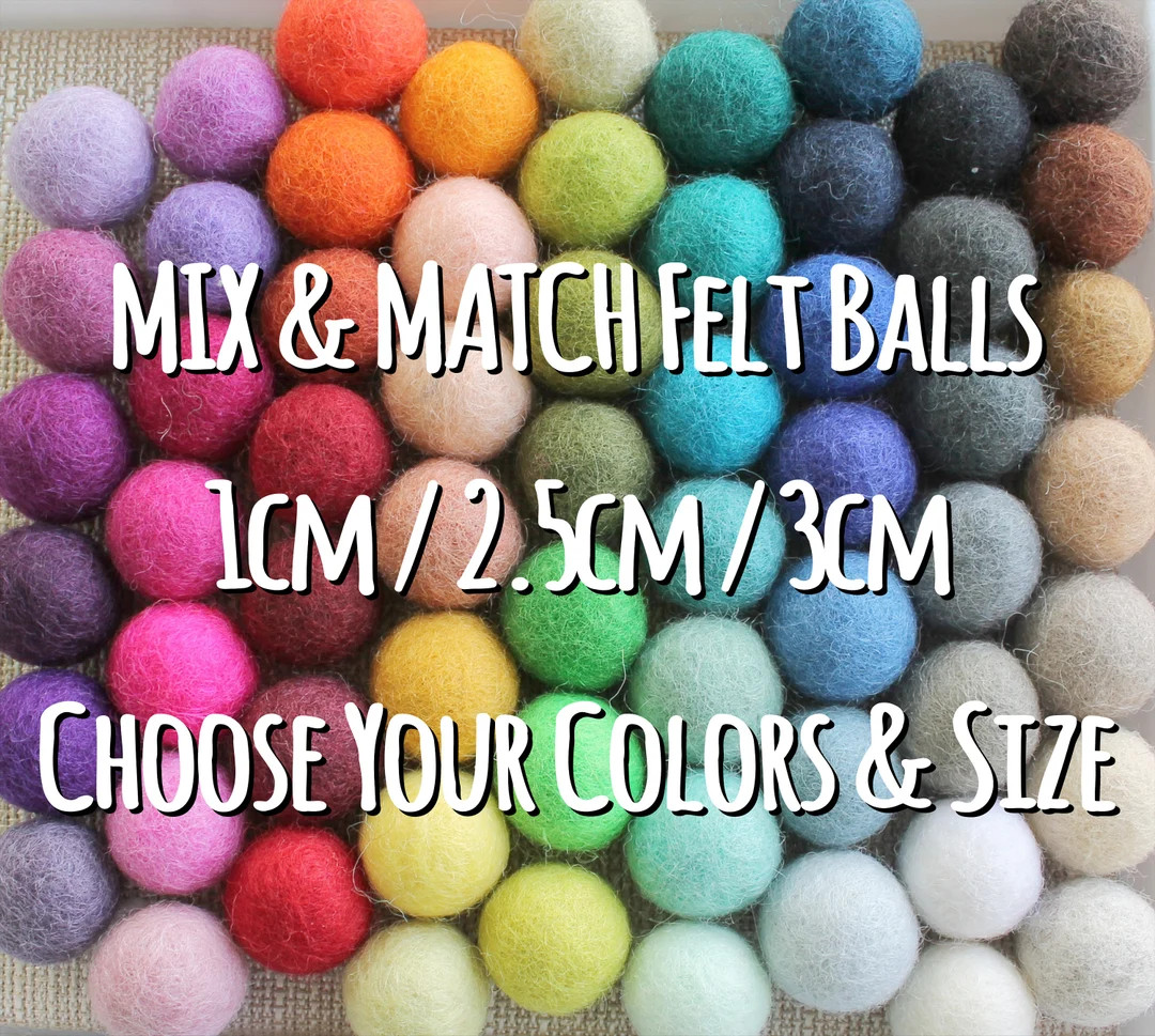 1cm/2.5cm/3cm Wool Felt Balls: CUSTOM COLORS, Felted Balls, DIY Garland Kit, Wool Felt Balls, Fel... | Etsy (US)