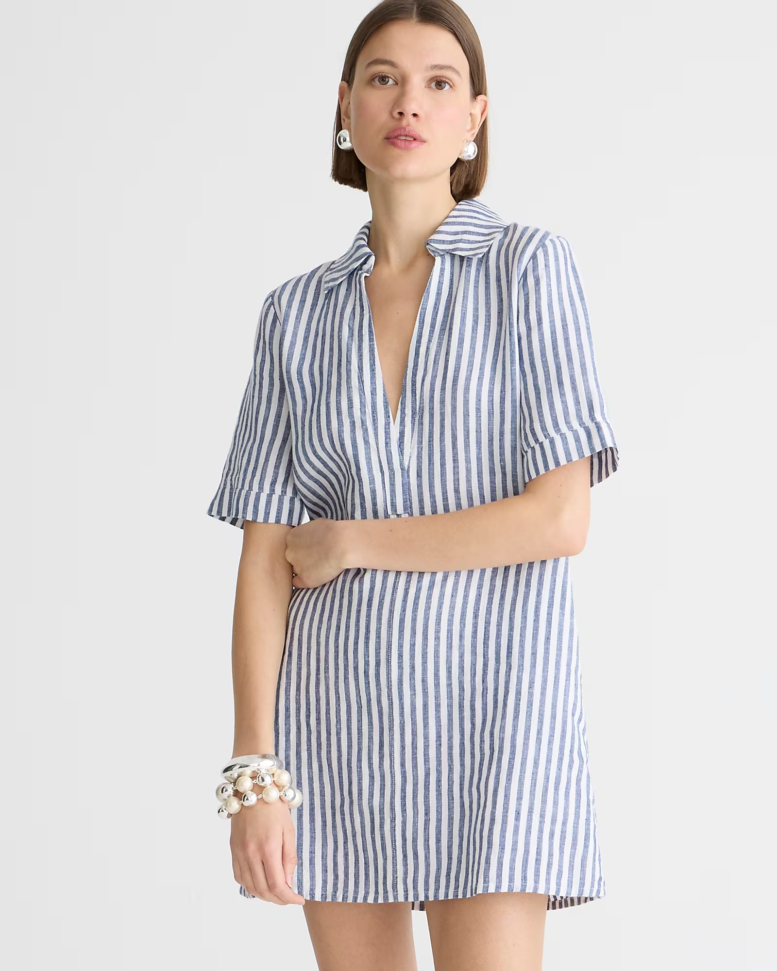 Bungalow popover dress in striped linen | J. Crew US