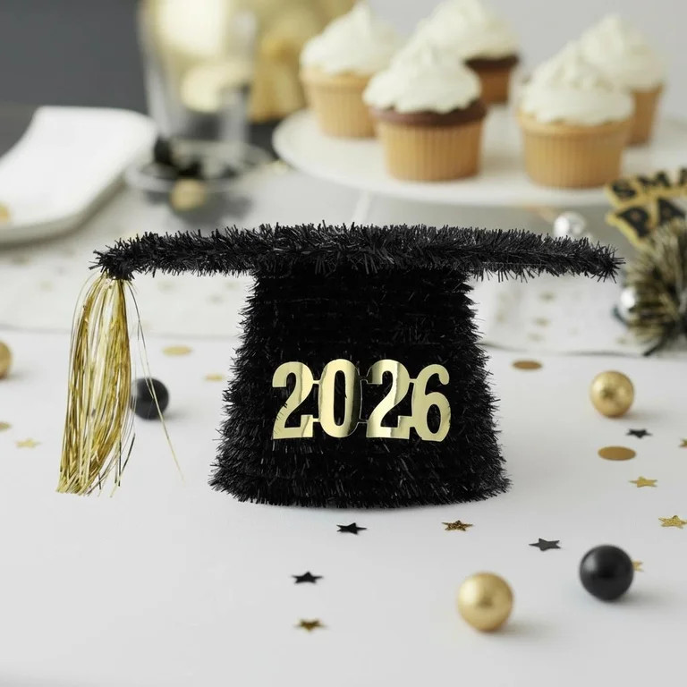 2026 Cap and Tassel Tinsel Tabletop Decoration, Black and Gold, Graduation by Way To Celebrate | Walmart (US)