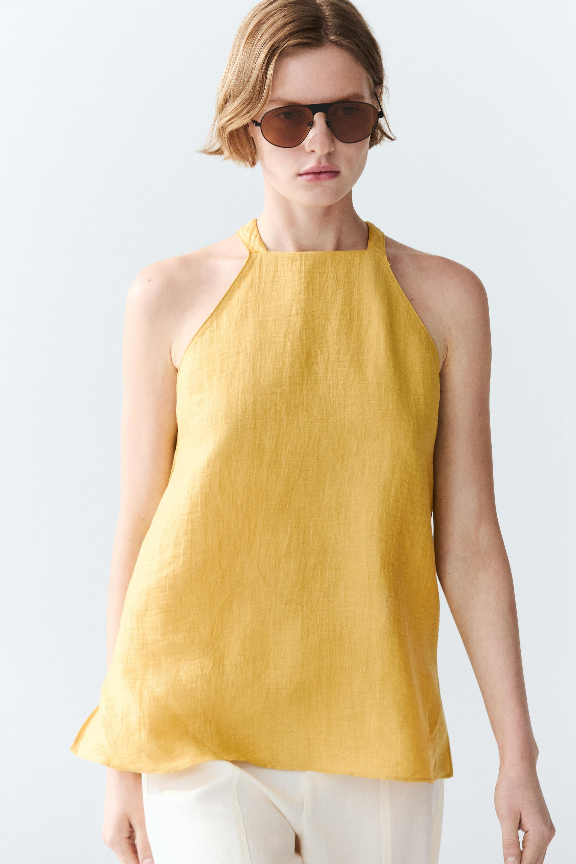 Linen blend halter top | Massimo Dutti US