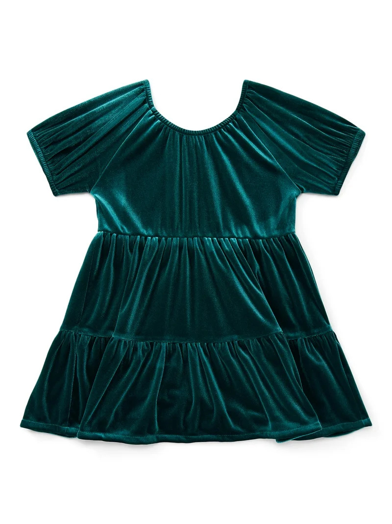 Wonder Nation Toddler Girls Tiered Velvet Dress with Puff Sleeves, Sizes 12M-5T | Walmart (US)
