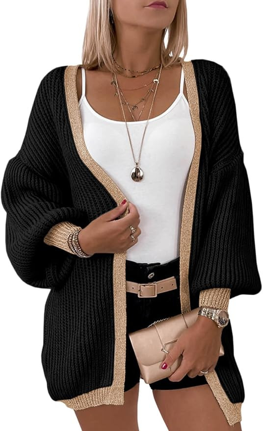 Dokotoo Cardigan Women 2023 Fall Winter Striped Lantern Sleeve Knit Cardigans Sweaters | Amazon (US)