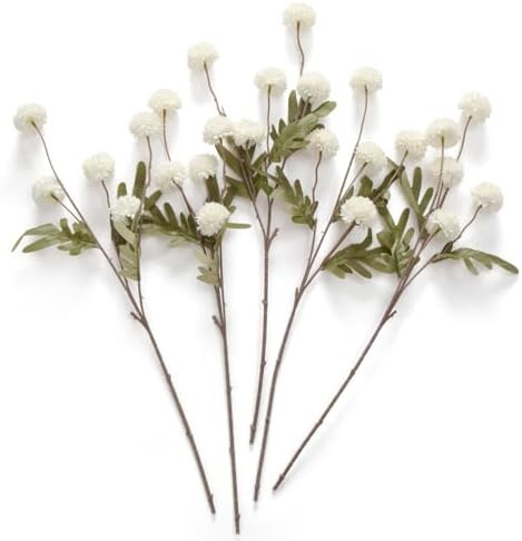 Laelfe Artificial Kiku Flower White - 5 Pcs Fake Pompon Mums Silk Small Chrysanthemum Faux Ball F... | Amazon (US)