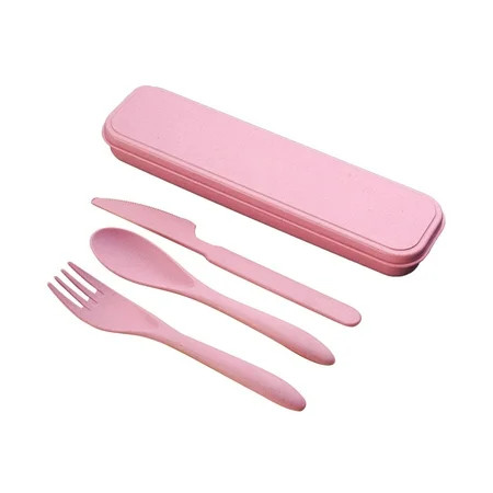 Plastic Cutlery,Reusable Travel Utensils Set with Case,3 Sets Wheat Straw Portable Knife Fork Spoons Cutlery,Eco-Friendly BPA Free Plastic Tableware for Adults Travel Picnic Camping Utensils(Pink) | Walmart (US)
