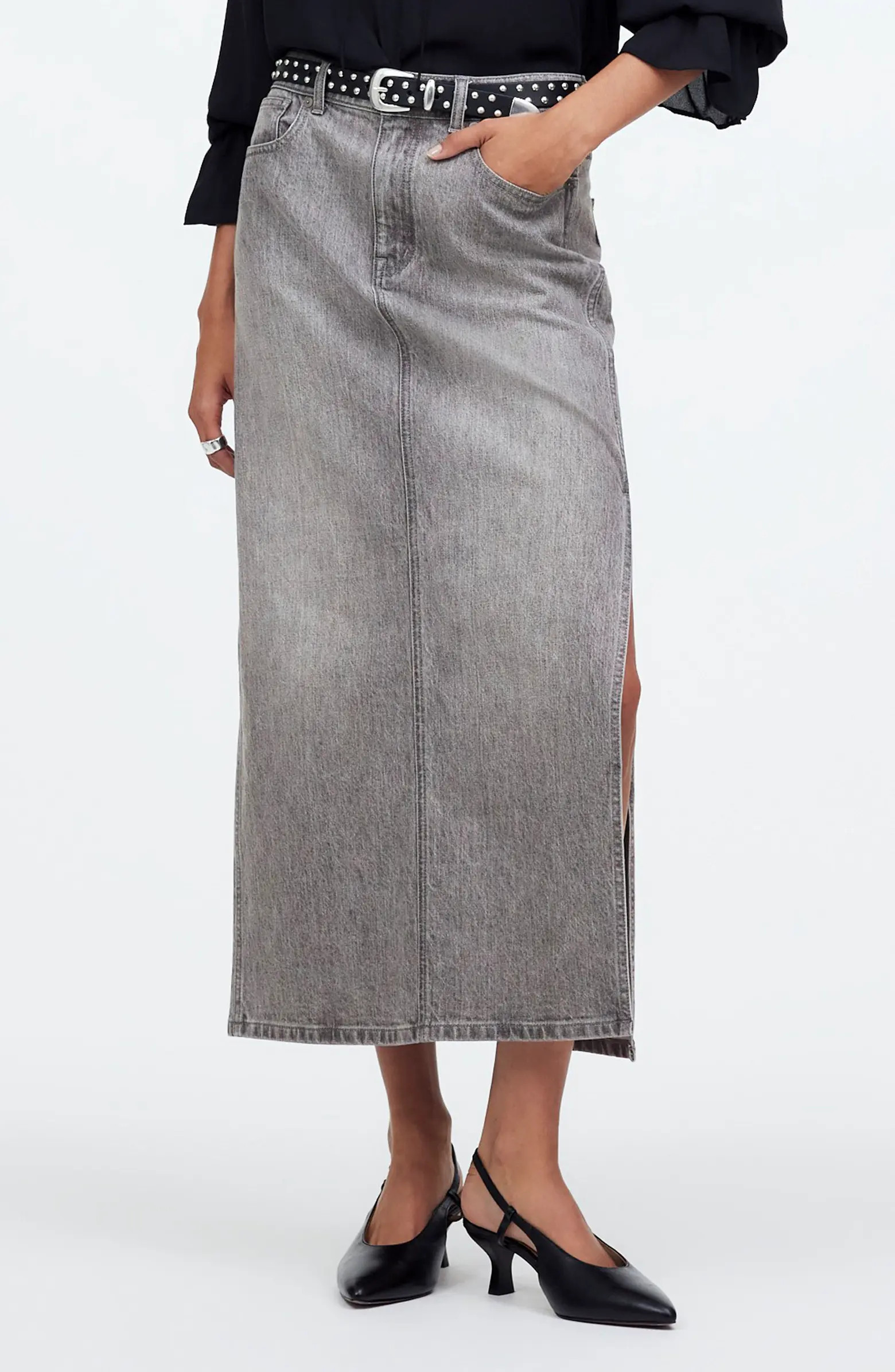 Side Slit Denim Midi Skirt | Nordstrom Rack