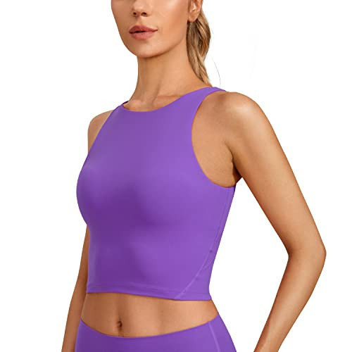 CRZ YOGA Butterluxe Womens High Neck Longline Sports Bra - U Back Padded Crop Workout Tank Top with Built in Pads Royal Lilac Large | Amazon (US)