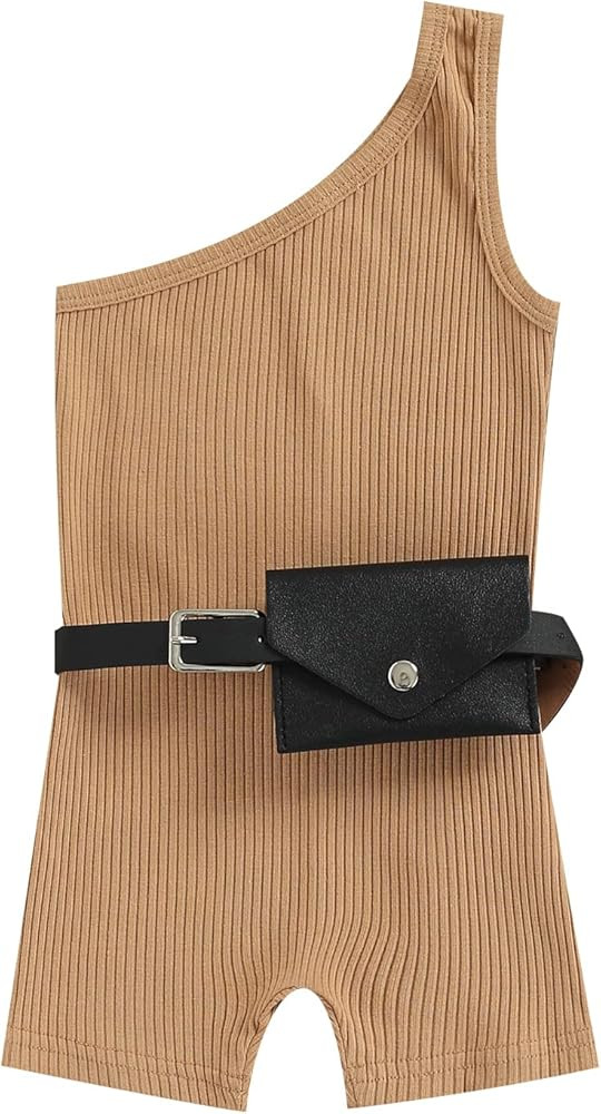 Seyurigaoka Toddler Baby Girl Summer Clothes Ribbed Sleeveless Romper One Shoulder Jumpsuit Playsuit | Amazon (US)