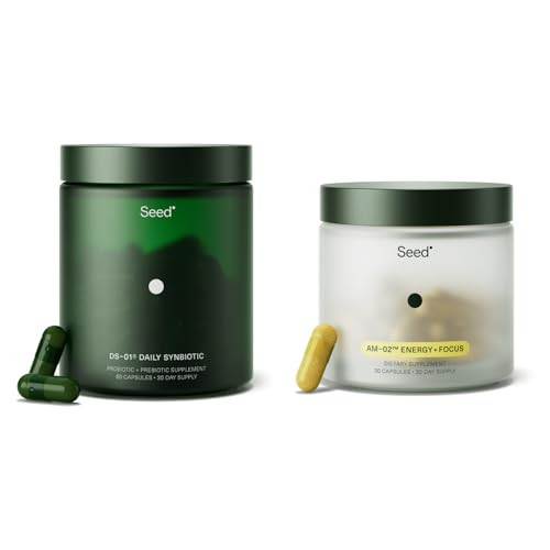 Seed DS-01 Daily Synbiotic & AM-02 Energy + Focus Bundle - Probiotic and Nootroptic Supplment for Women and Men - Vegan - 30-Day Supply | Amazon (US)