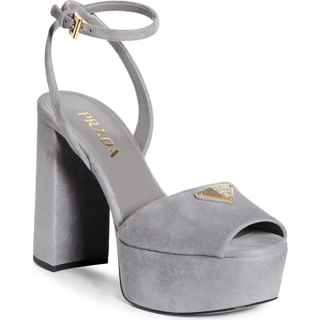 Prada Logo Platform Sandal in Ghiaia at Nordstrom, Size 39.5 | Nordstrom