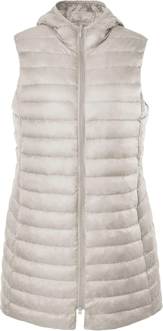 Women's Long Puffer Vest Zipper Sleeveless Hooded Down Vest | Amazon (US)
