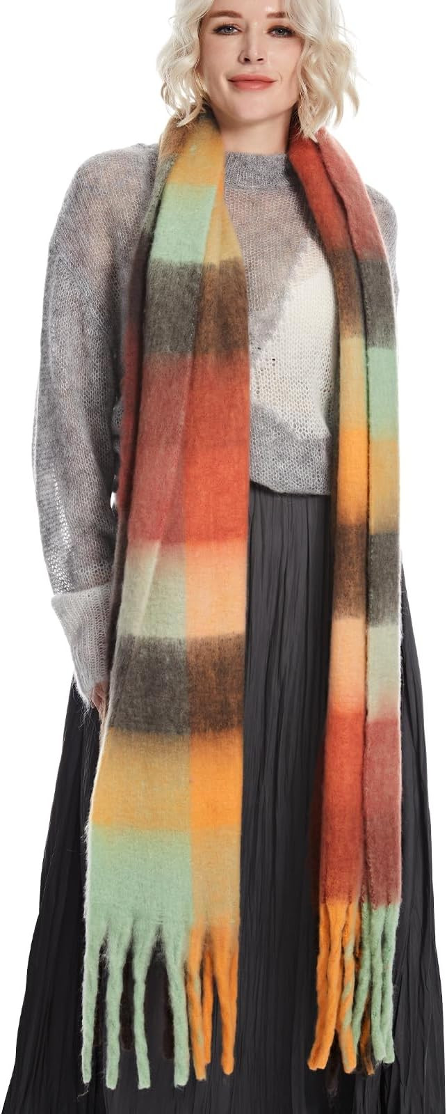 MissShorthair Oversized Chunky Scarf for Women Winter Warm Colorful Blanket Big Scarfs Plaid Thic... | Amazon (US)