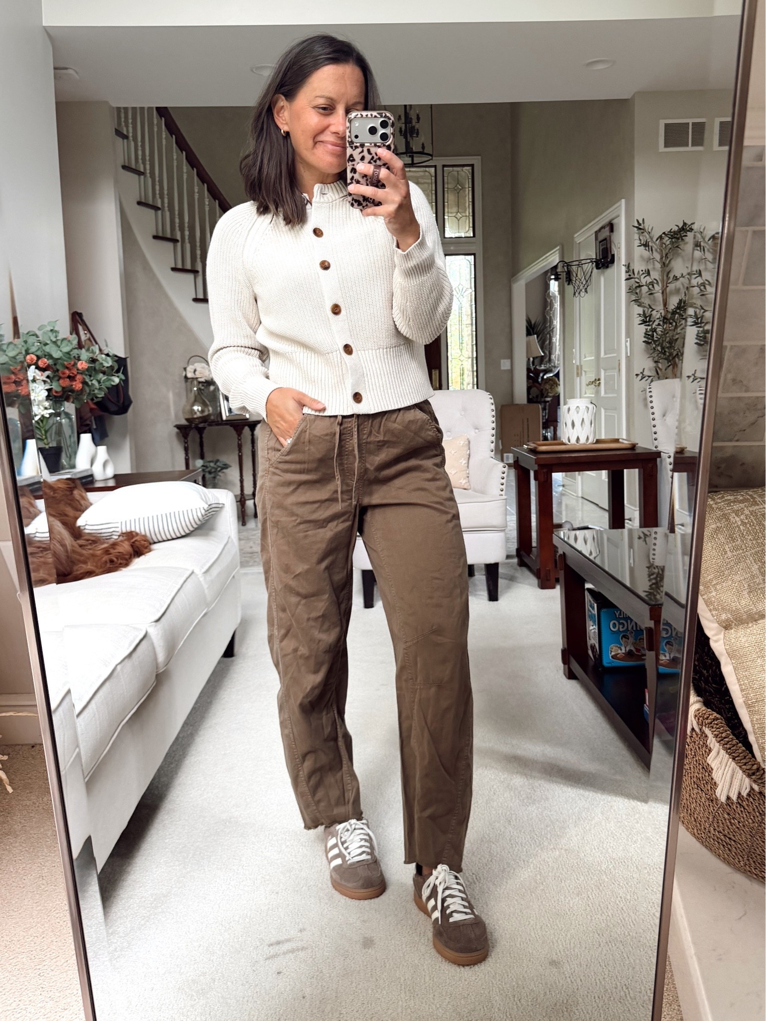 Cargo barrel pants run true to size, target cardigan runs true to size!

#LTKootd #LTKmomlife #LTKOver40