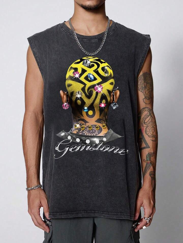 Manfinity EMRG Men's Summer Casual Round Neck Vest With Letter & Character Print | SHEIN