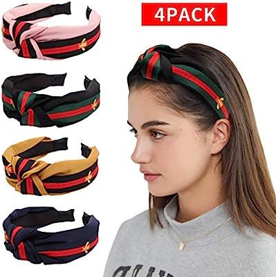 Red Green Stripe Headbands for Women, Allucho 4 PCS Wide Headbands Cross Knotted Hairband Cute Ha... | Amazon (US)