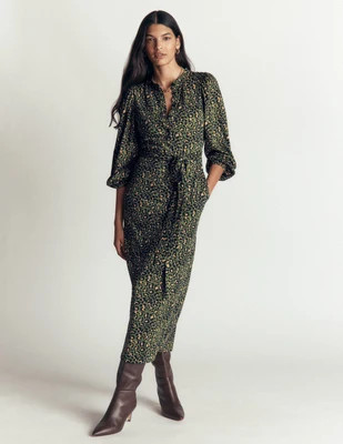 Boden Women's Eli Belted Jersey Midi Dress in Green | Size 8 | Boden (US)