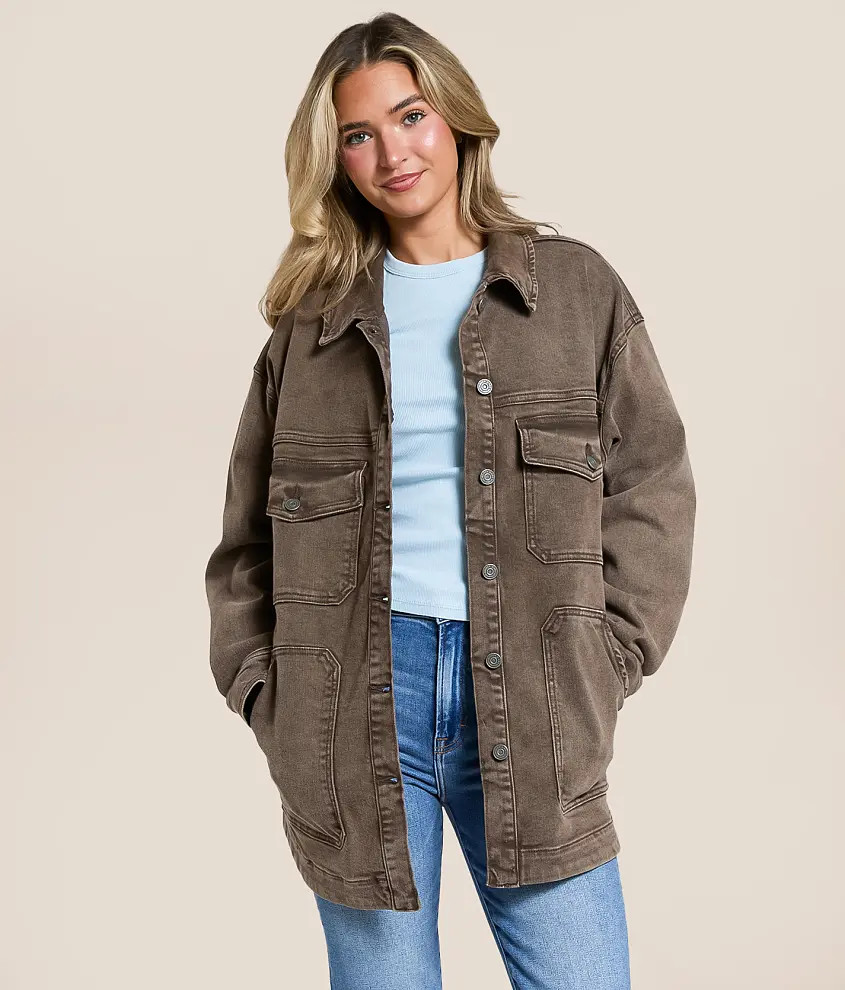 Washed Denim Oversized Stretch Shacket | Buckle