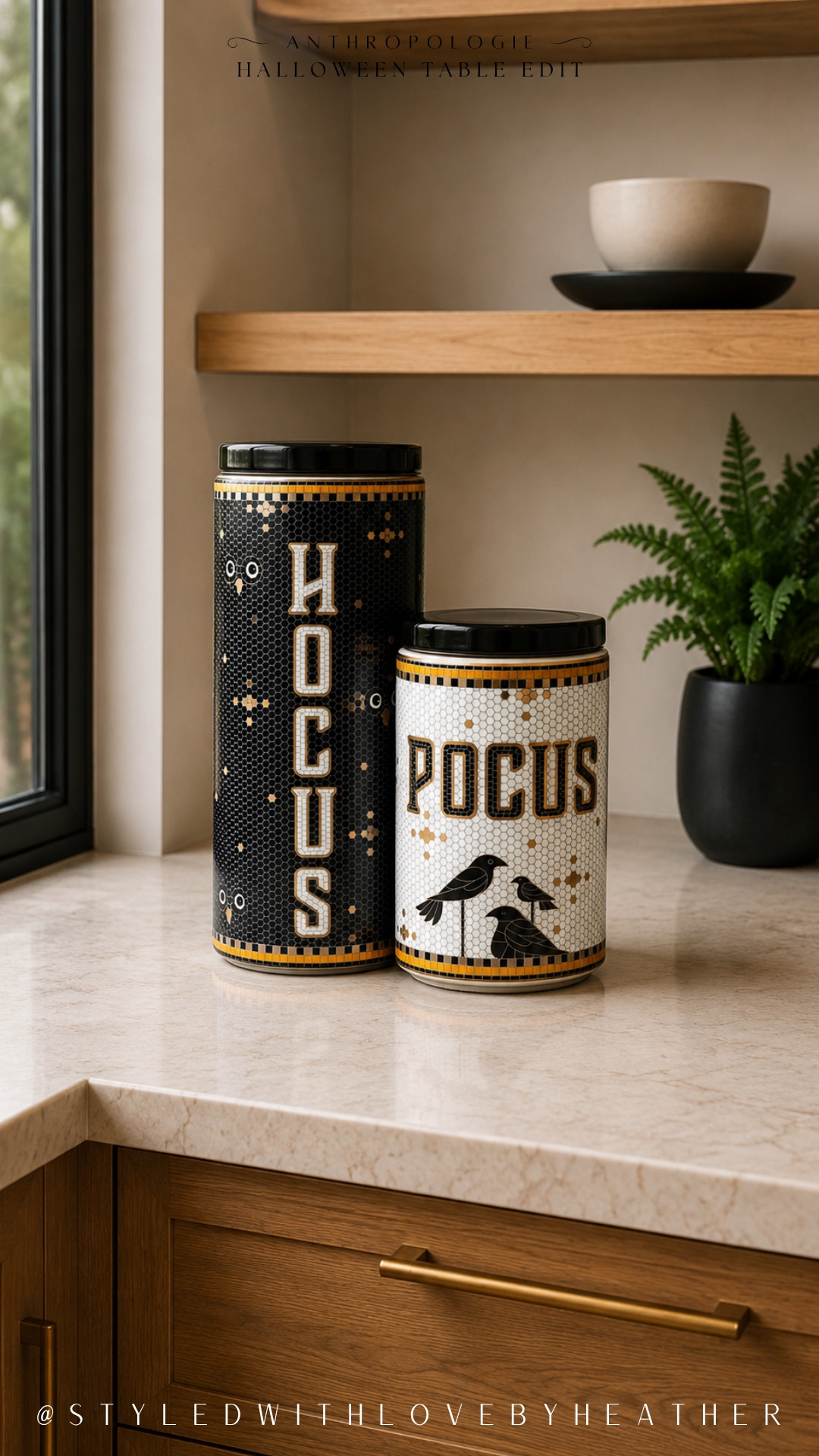 These canisters are making countertop storage part of the Halloween decor. 🖤✨ The black, cream, and orange palette feels perfectly vintage-inspired, and the Hocus Pocus details are playful without looking too kitschy. Shop these Anthropologie Halloween kitchen finds now. 

 #LTKdayinmylife #LTKSeasonal #LTKHome