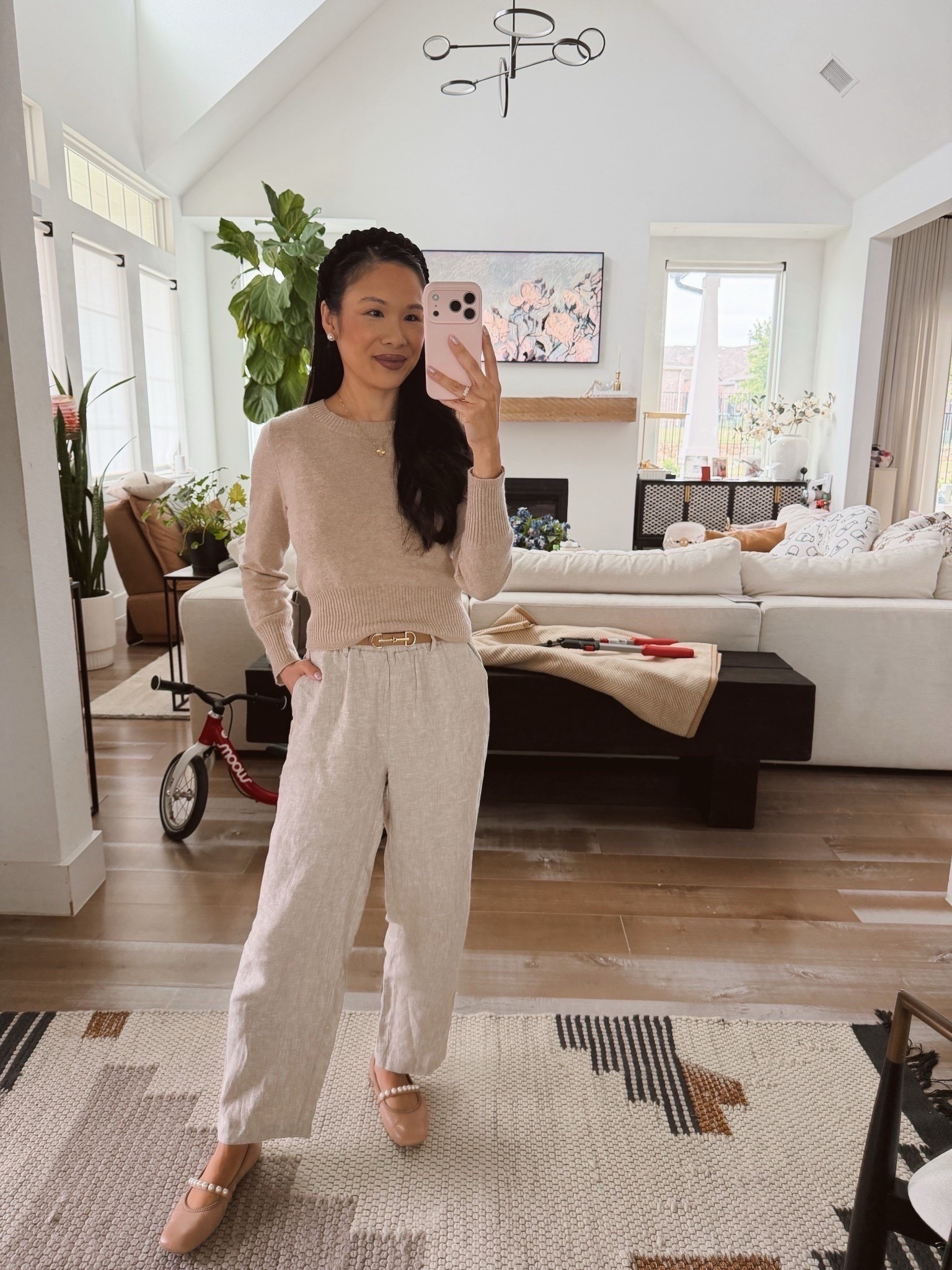 Spring outfit with linen pants and cashmere sweater for a elevated casual look from home! Comes in many colors, too  

#LTKSeasonal #LTKootd