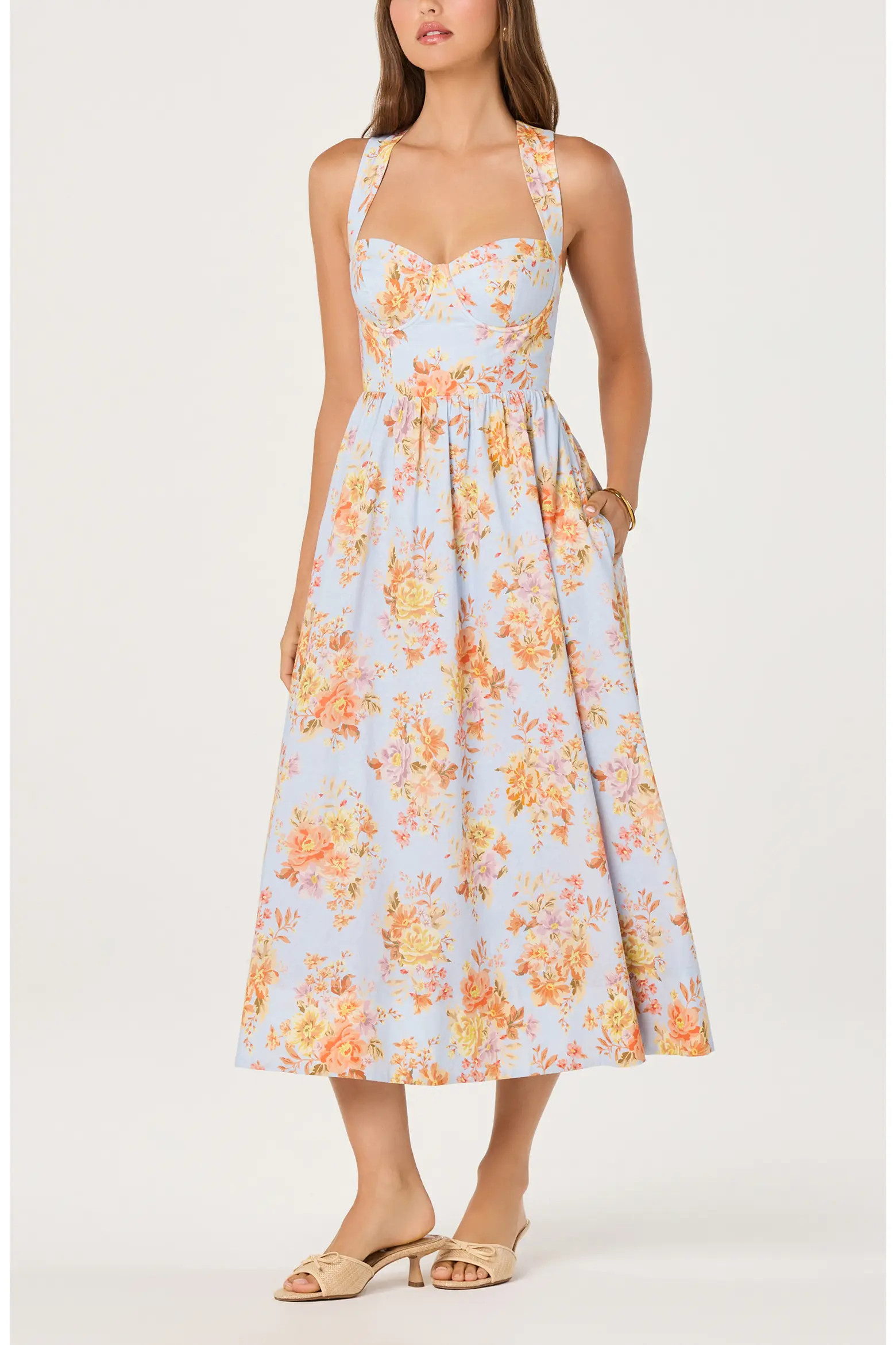 ASTR the Label Beryl Floral Cotton & Linen Midi Dress (Women) | Nordstrom | Nordstrom