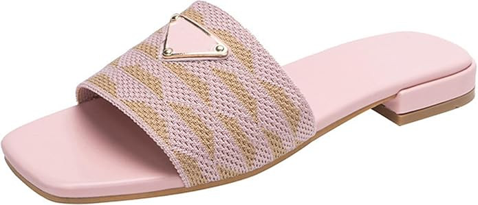 Womens Embroidered Slides Flat Sandals Summer Square Open Toe Beach Fashion Slide Sandals | Amazon (US)