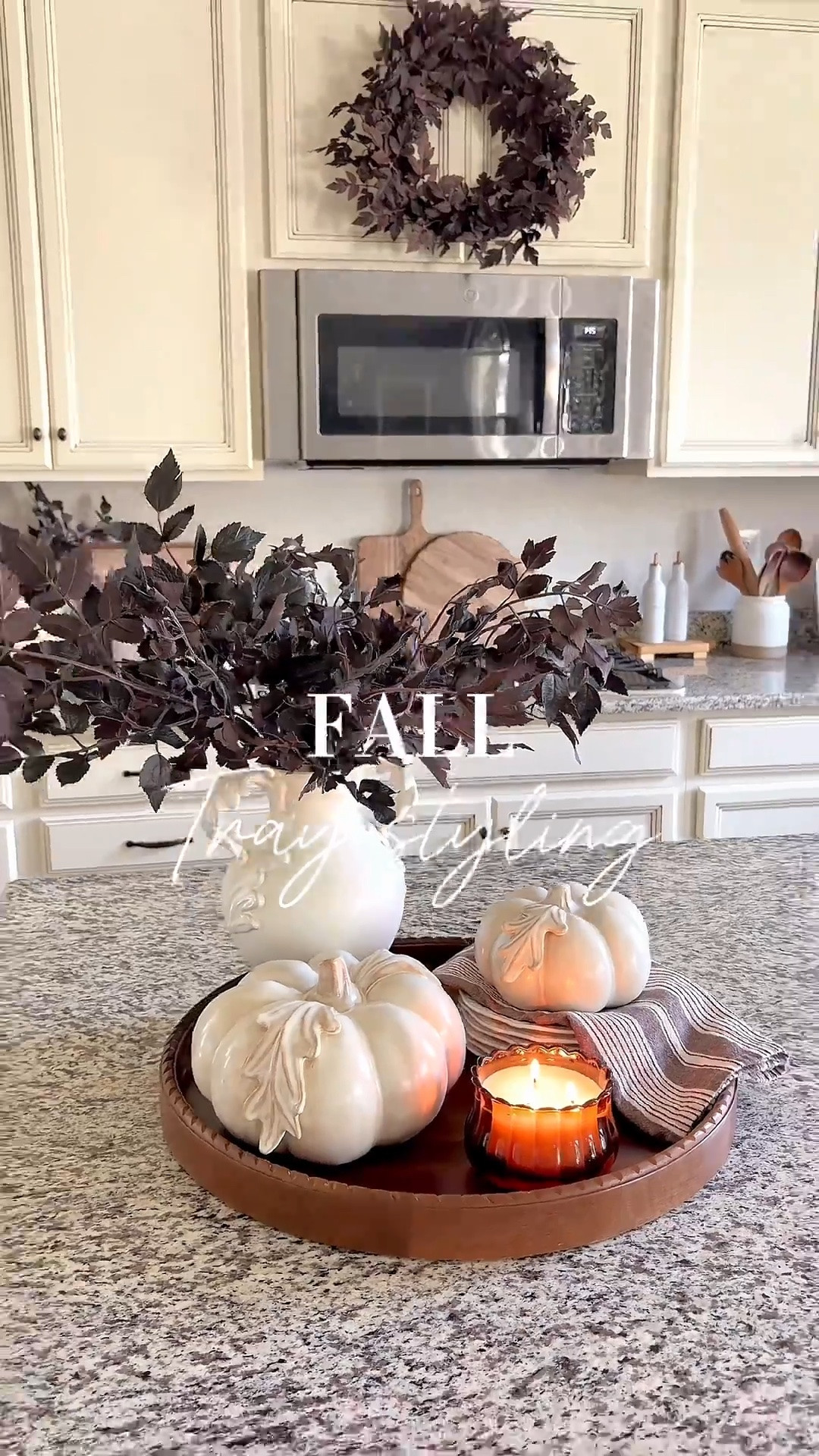 FALL tray styling!

I have been enjoying starting to bring fall into my home. Styling a tray on my kitchen island is always a fun place to start!  I love the contrast of these deep plum stems styled with this beautiful botanical vase and pumpkins. Such a simple way to elevate the look of your kitchen this season. 
I used 3 of the plum stems in the botanical vase on the tray, and 1 stem in the dot vase in the background. 

#falldecor #kitchendecor #kitchenstyling #homedecor #stylewithme #seasonaldecor #decorating

#LTKHome #LTKSeasonal