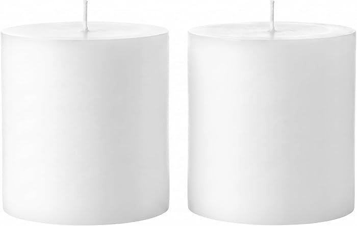 Mister Candle 4" x 4" White Pillar Candles Set of 2 – Unscented, Smokeless, Dripless Handmade P... | Amazon (US)