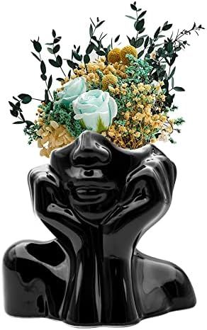 FANATAO Black Vases Ceramic Face Vase,Ceramic Vases for Home Decor,Body Shaped Vase,Black Flower ... | Amazon (US)