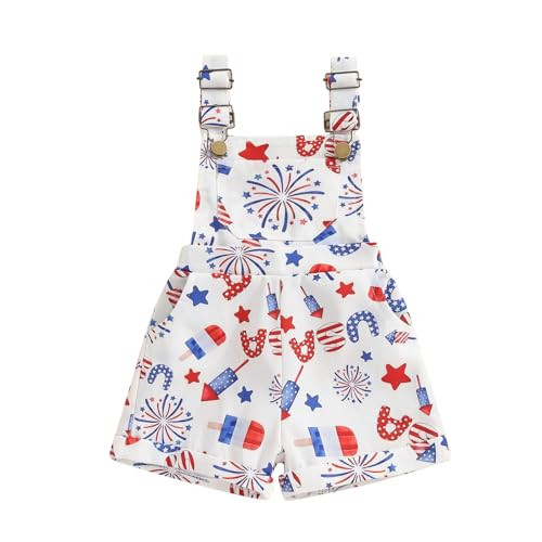 Ayalinggo Fourth Of July Baby Girl Outfit Toddler Ice Cream Jumpsuit Shorts Little Overalls Suspender Kids One Piece Memorial Day (White firework, 3-4 Years) | Amazon (US)