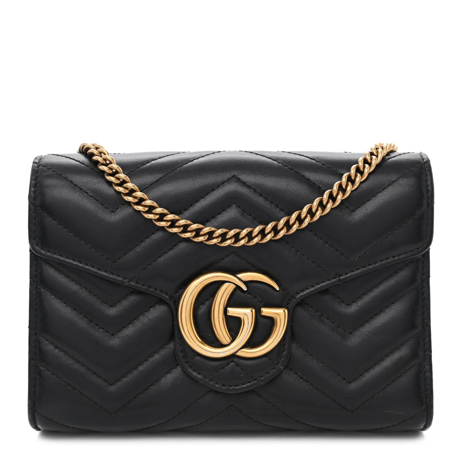 Calfskin Matelasse GG Marmont Chain Wallet Black | FASHIONPHILE (US)