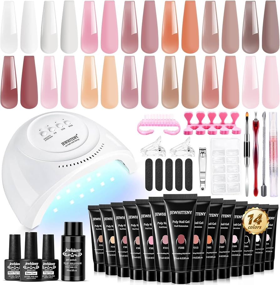 【ALL IN ONE POLY GEL NAIL KIT STARTER KIT】:JEWHITENY 14 colors poly gel nail kit contain：1*... | Amazon (US)