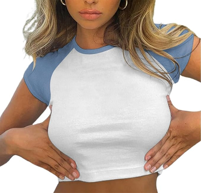 Avanova Women's Letter Print Tee Short Sleeve Round Neck Slim Fit Crop Top T Shirt | Amazon (US)