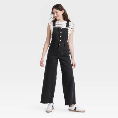 Women's Denim Sailor Overalls - Universal Thread™ Black 16: Midweight Cotton, Spandex, Rolled Hem, Sleeveless | Target