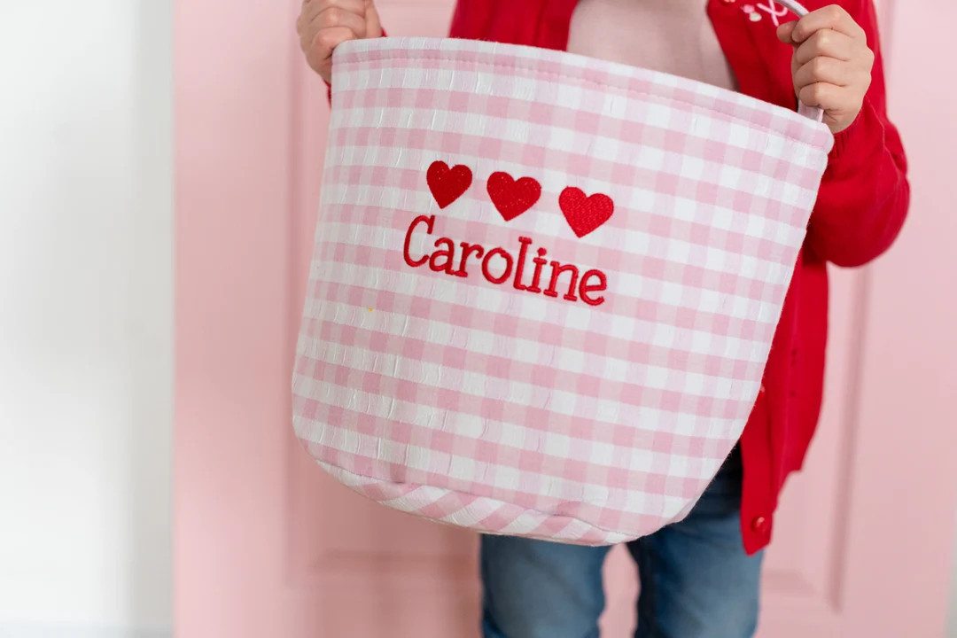 Personalized Valentine's Day Bucket, Gingham Valentine's Bags, Valentine's Day Gifts for Kids, Pe... | Etsy (US)