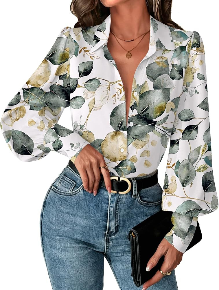 Zeagoo Women Button Down Shirts Lantern Long Sleeve Tops Business Casual Chiffon Blouses Trendy W... | Amazon (US)
