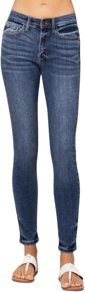 Judy Blue Classic Mid Rise Skinny Jeans for Women Handsand Comfortable Cotton Denim Pants-82252 | Amazon (US)