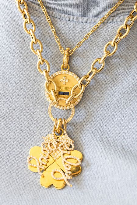 personalized gold and diamond Mother’s Day pendant necklace from Susan Saffro! 

Rolo chain with large diamond enhancer, Large clover heart pendant, custom diamond script lettering 

#LTKSeasonal