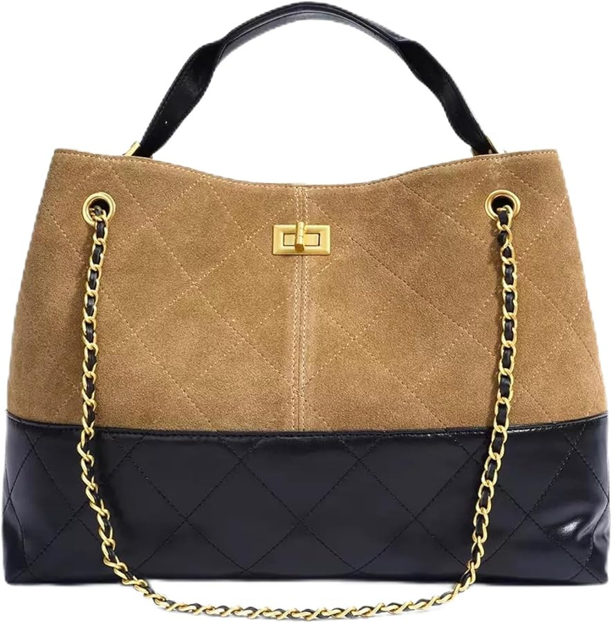 Quilted Bucket Crossbody Bag Purse for Women, Leather Shoulder Bag with Chain Strap & Turn-Lock C... | Amazon (US)